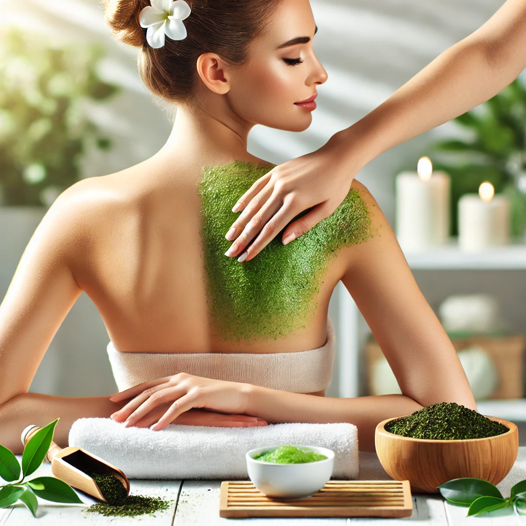 Tẩy da chết và thư giãn cơ thể bằng muối, trà xanh